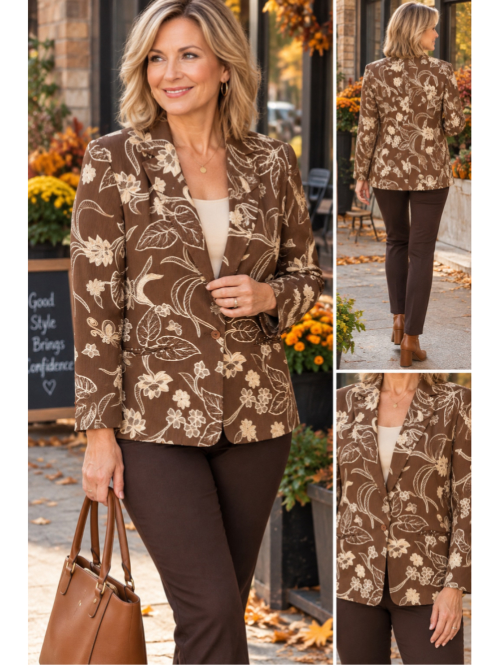 Women's Alfred Dunner Floral Blazer Size 12 Brown Beige